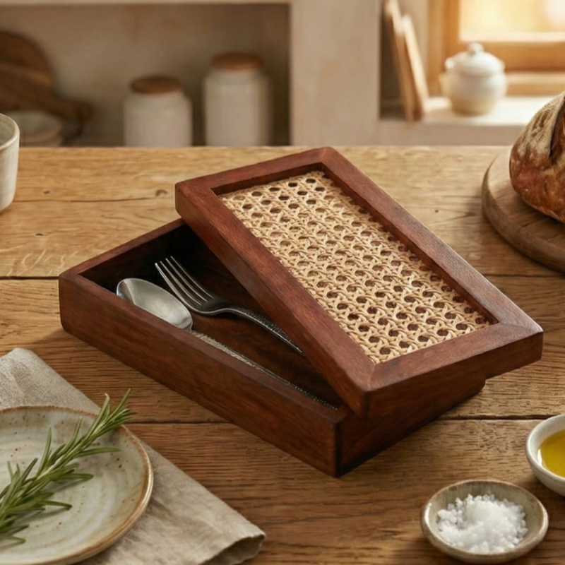 Rattan Cutlery Organizer